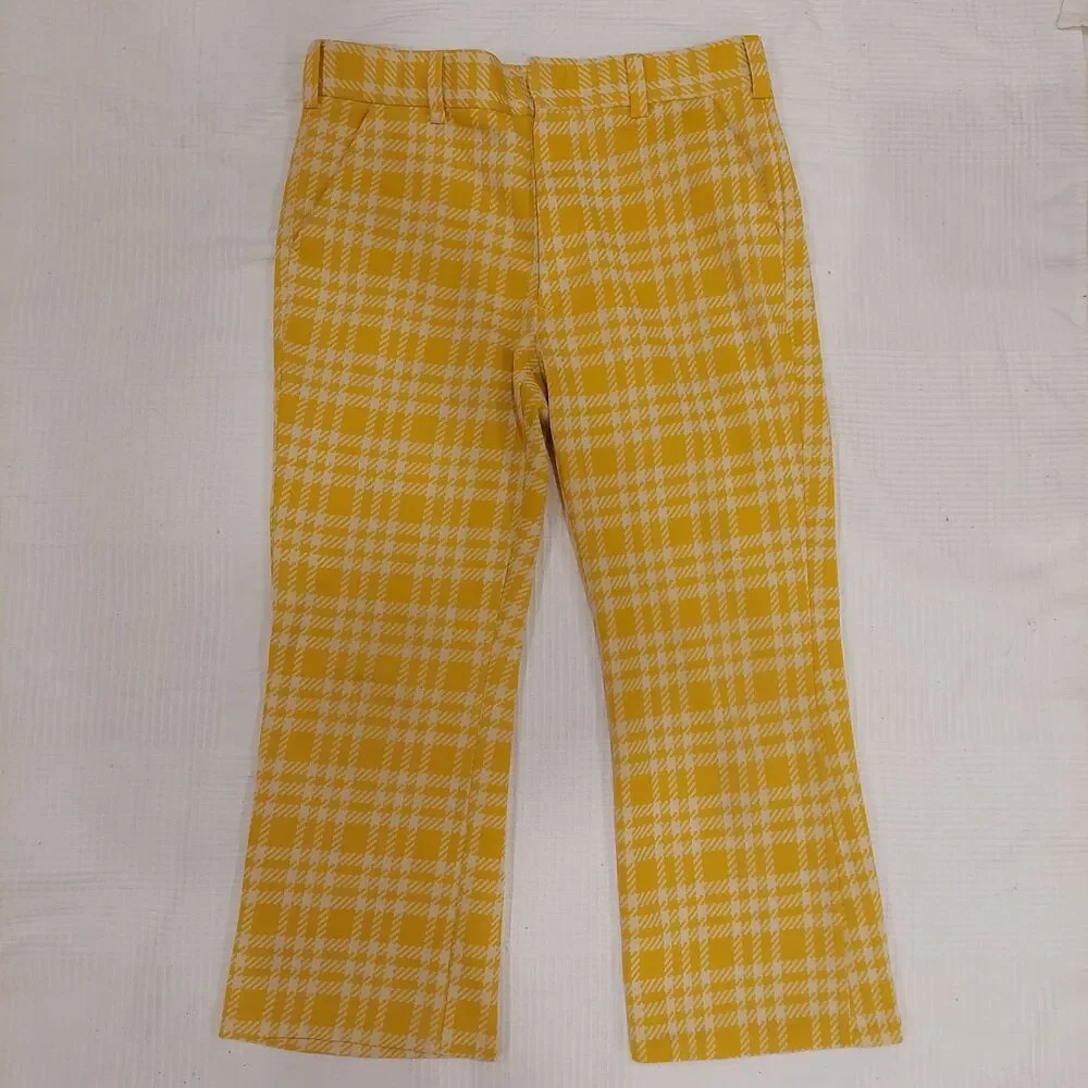 Vintage Jason Clarke Double Knit Polyester Yellow Plaid Pants Sz.36x31